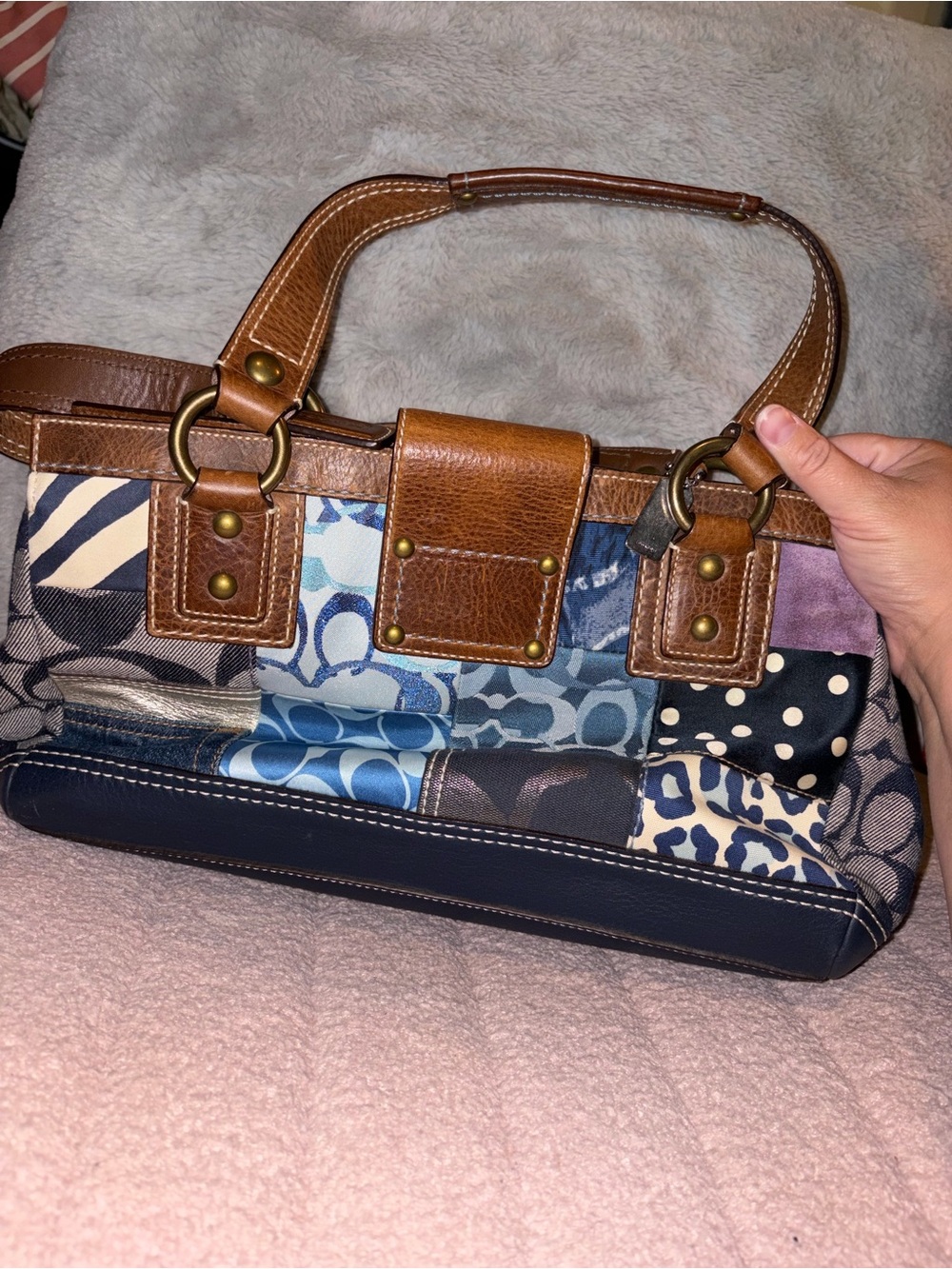 Coach Patchwork Blue Multitone Leather-Trim Shoulder Bag - Picture 3 of 5
